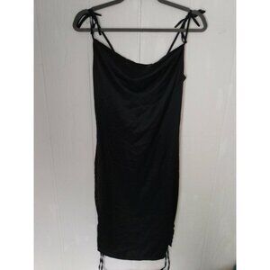 Halfisland Women's  CowlNeck Black Dress Spaghetti Strap Ruched On Front Size L